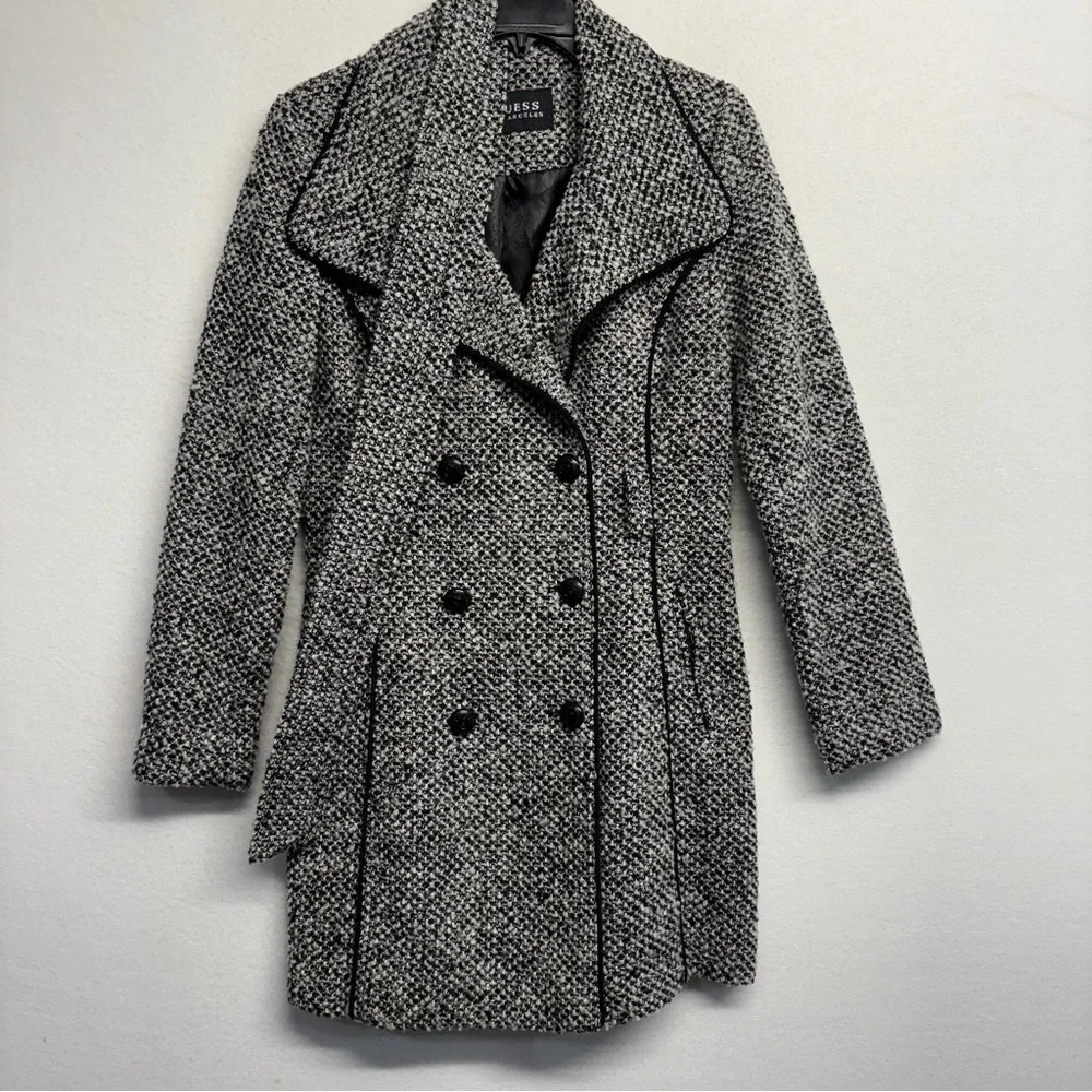 Guess Black and White Tweed Coat